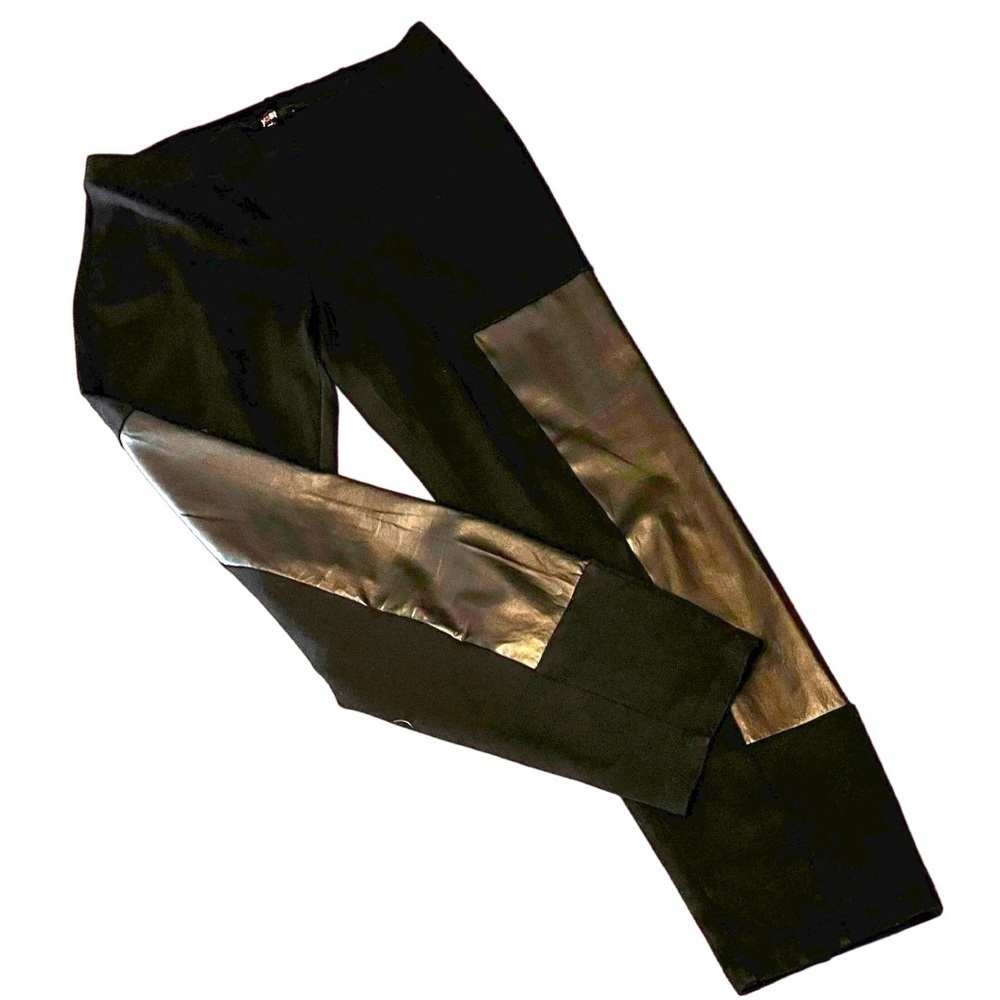 Yest Black Leggings with Faux Leather Inserts